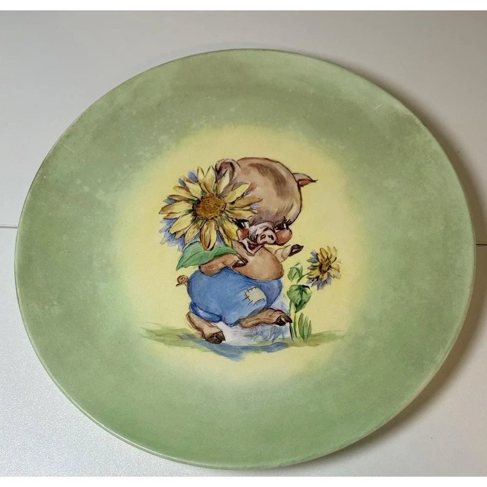 Vintage Piglet Sunflower Decorative Plate 8.5